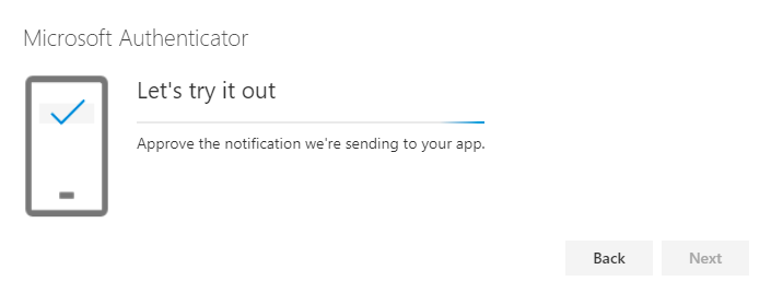 Microsoft Authenticator page sending a test notification to your cell phone and awaiting a response