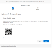 Microsoft Authenticator QR code page. This is the QR code you scan with your phone to link your account