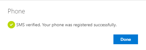 Phone SMS registration success page